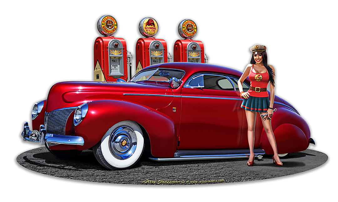 1939 Merc Kustom Fill-up Vintage Sign, Automotive, Metal Sign, Wall Art, 18 X 10 Inches