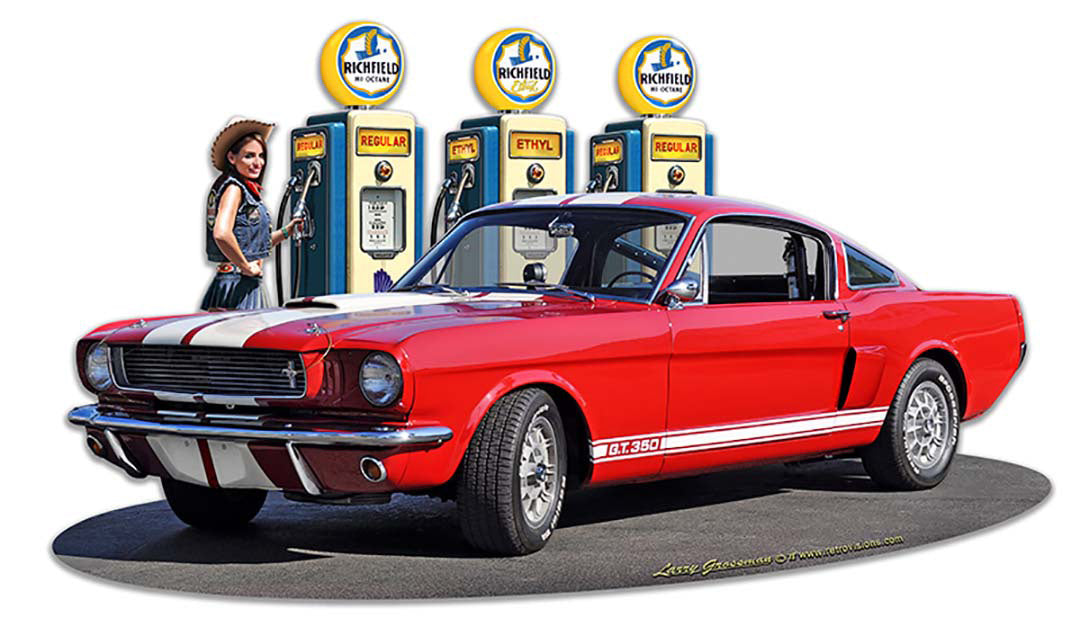 1966 Mustang GT 350 Fill-up WG Vintage Sign, Automotive, Metal Sign, Wall Art, 18 X 11 Inches