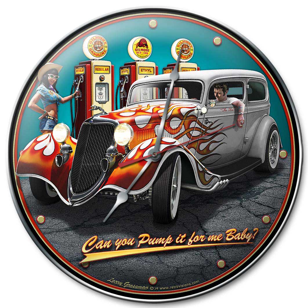 1934 Rod Sedan Fill-up, Automotive, Metal Sign, Wall Art, 14 X 14 Inches