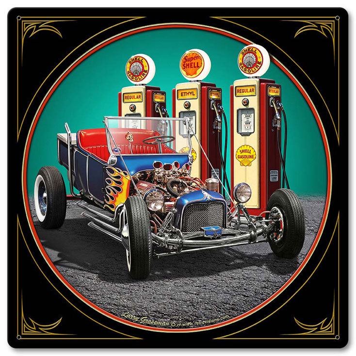 1922 T Bucket Fill-up Vintage Sign, Automotive, Metal Sign, Wall Art, 12 X 12 Inches