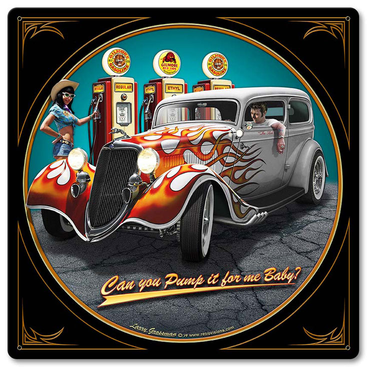 1934 Sedan Fill-up Vintage Sign, Automotive, Metal Sign, Wall Art, 24 X 24 Inches