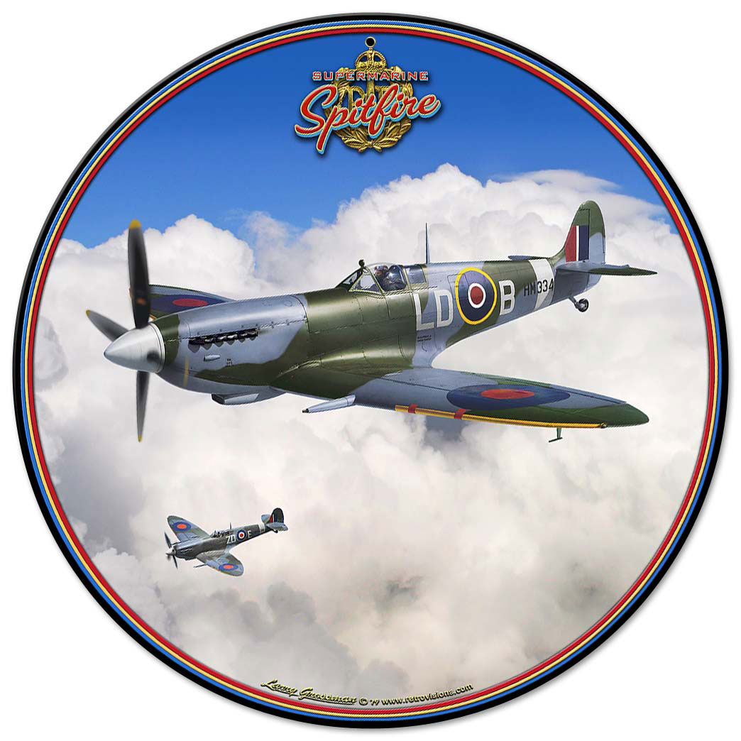 Spitfire RAF Fighter Plane Vintage Sign, Aviation, Metal Sign, Wall Art, 14 X 14 Inches