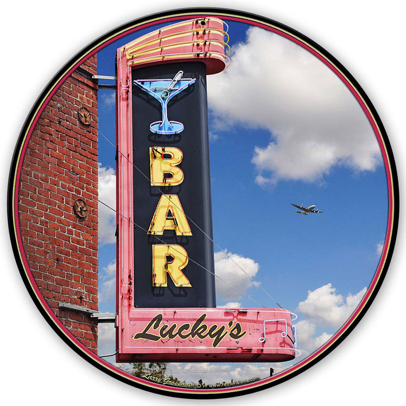 Lucky's Bar Vintage Sign, Automotive, Metal Sign, Wall Art, 14 X 14 Inches