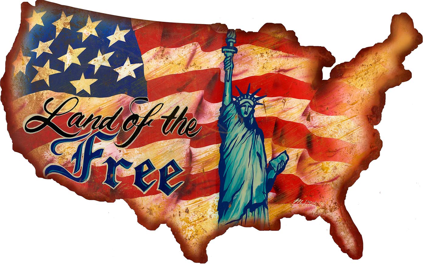 Land Of The Free USA Vintage Sign, Man Cave, Metal Sign, Wall Art, 19 X 12 Inches