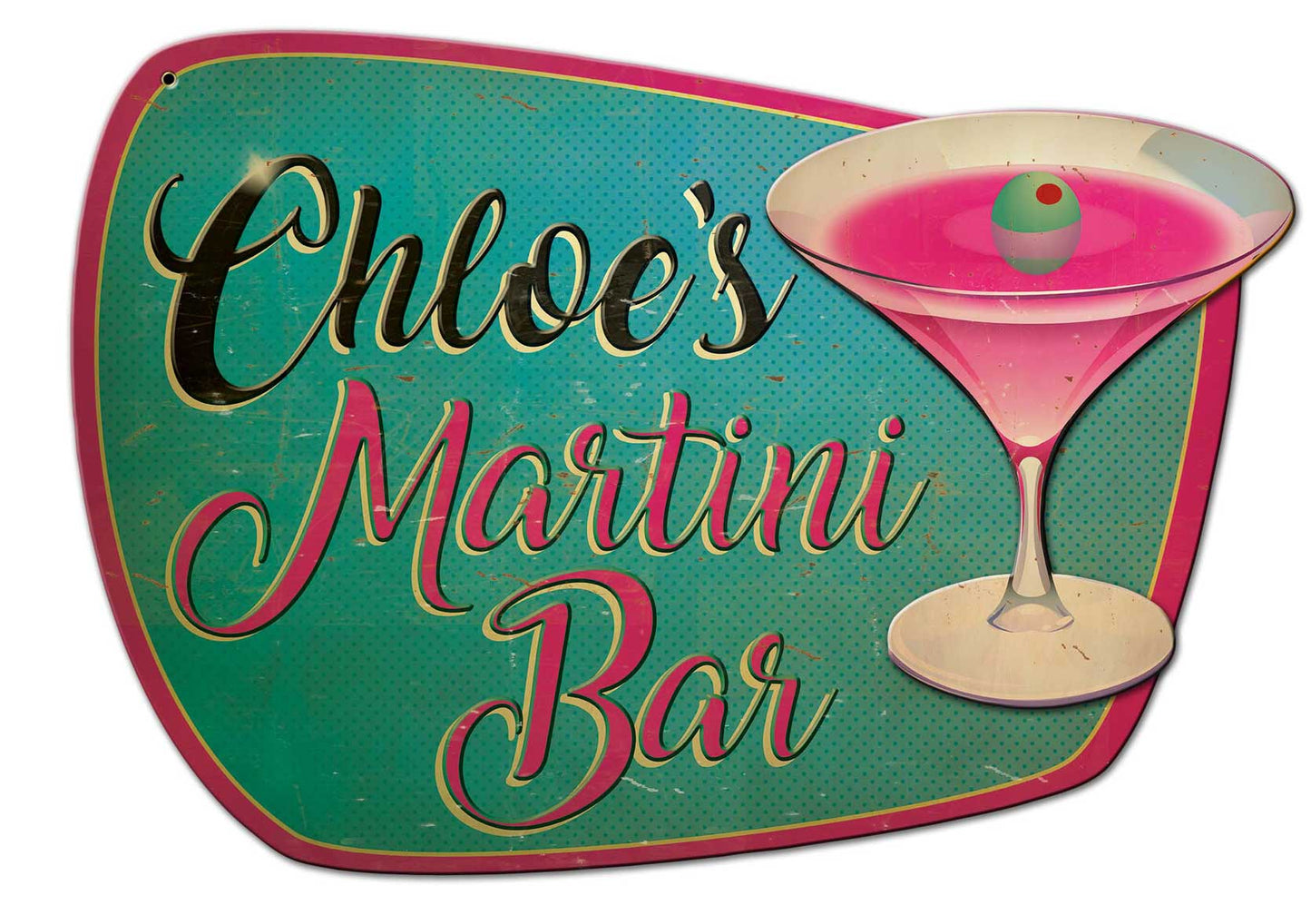Personalized Martini Bar 3-D, 3-D, Metal Sign, Wall Art, 28 X 20 Inches