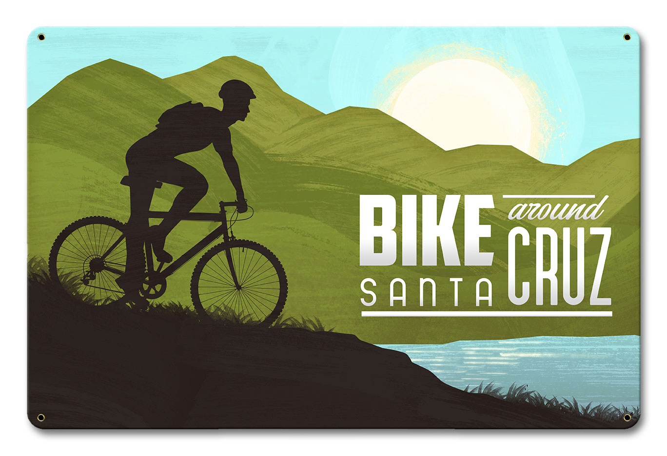 Bike Around Santa Cruz Vintage Sign, Travel, Metal Sign, Wall Art, 12 X 18 Inches