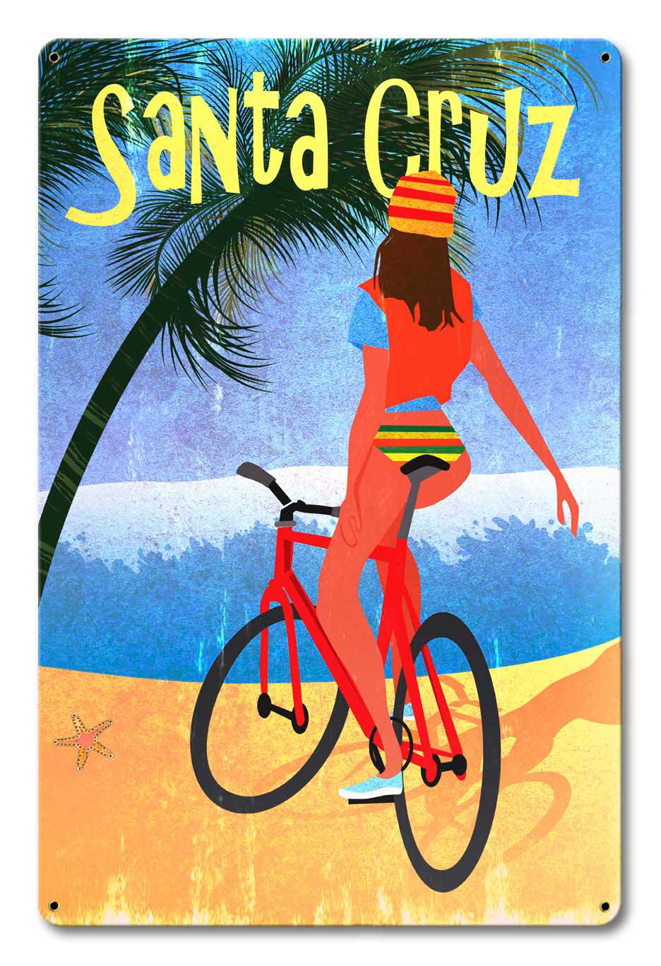 Santa Cruz Biker Vintage Sign, Travel, Metal Sign, Wall Art, 12 X 18 Inches