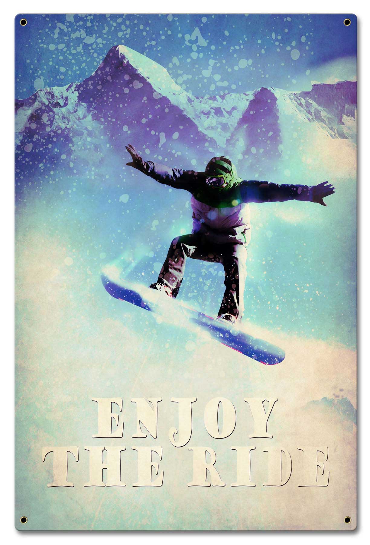 Snowboarder Enjoy The Ride Vintage Sign, Sports and Recreation, Metal Sign, Wall Art, 16 X 24 Inches
