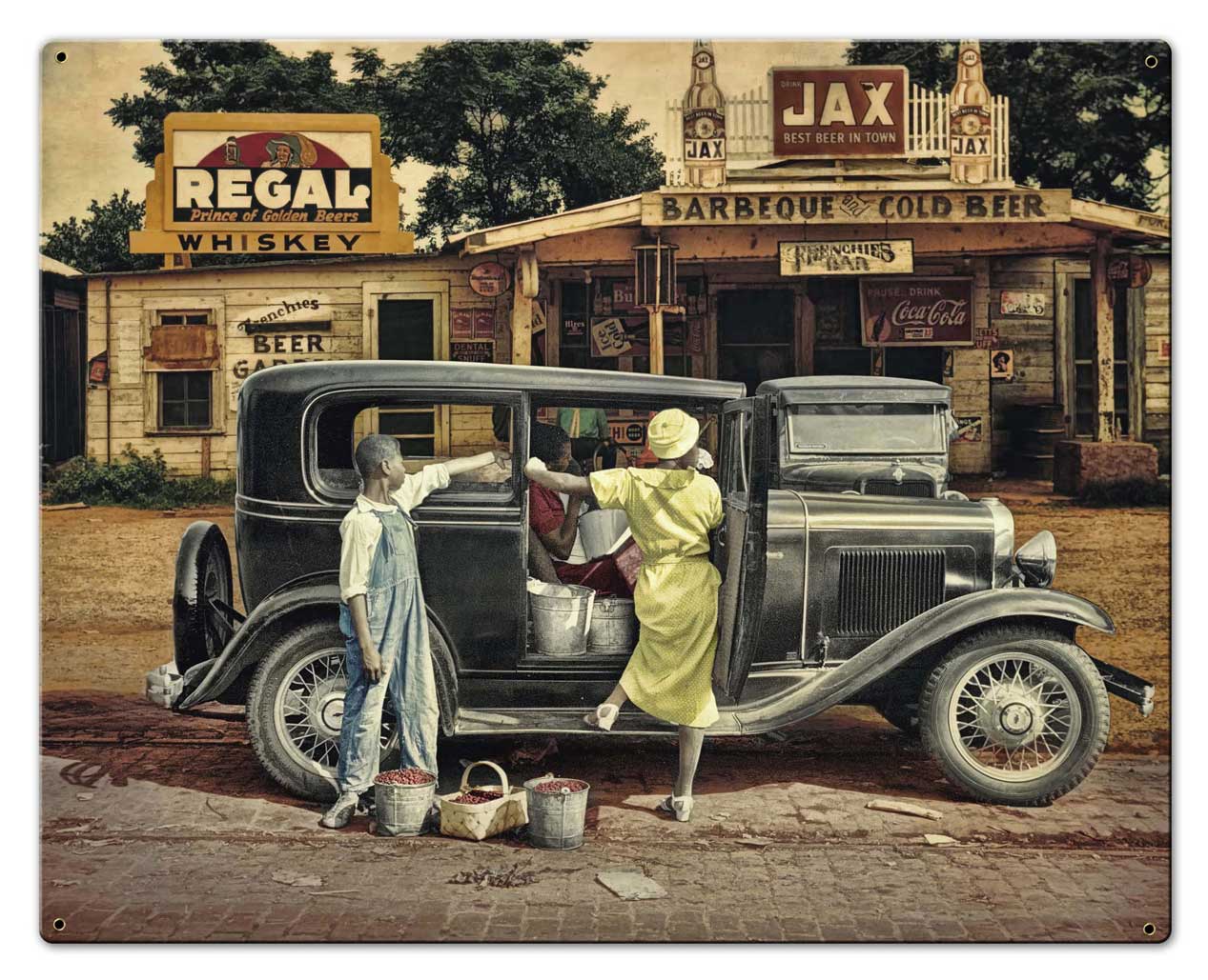 Berries And BBQ Vintage Sign, Food & Drink, Metal Sign, Wall Art, 30 X 24 Inches