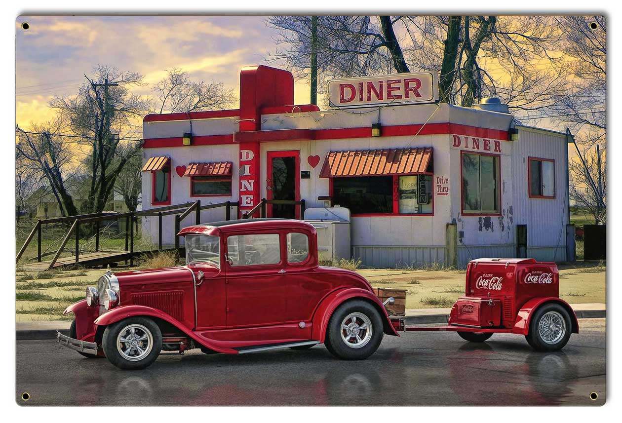 Diners and Dives Vintage Sign, Automotive, Metal Sign, Wall Art, 24 X 16 Inches
