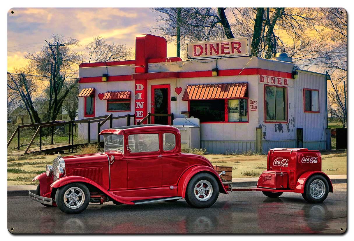 Diners and Dives Vintage Sign, Automotive, Metal Sign, Wall Art, 36 X 24 Inches
