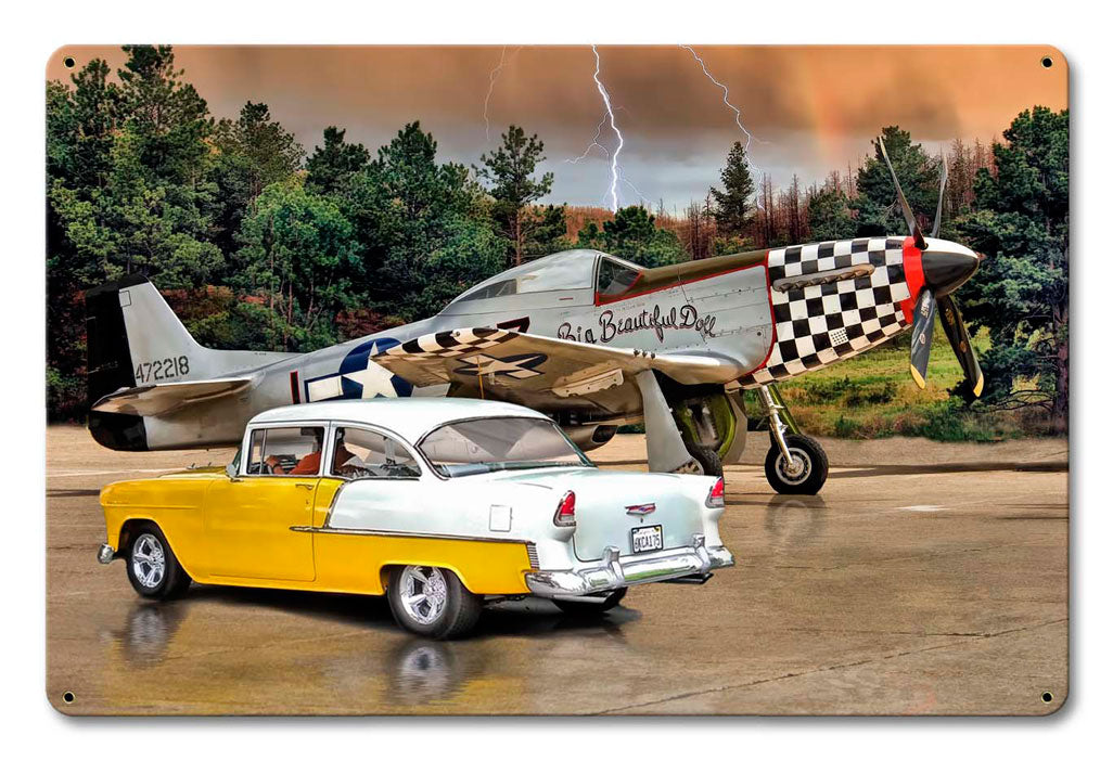 Mustang and Chevy Vintage Sign, Automotive, Metal Sign, Wall Art, 18 X 12 Inches