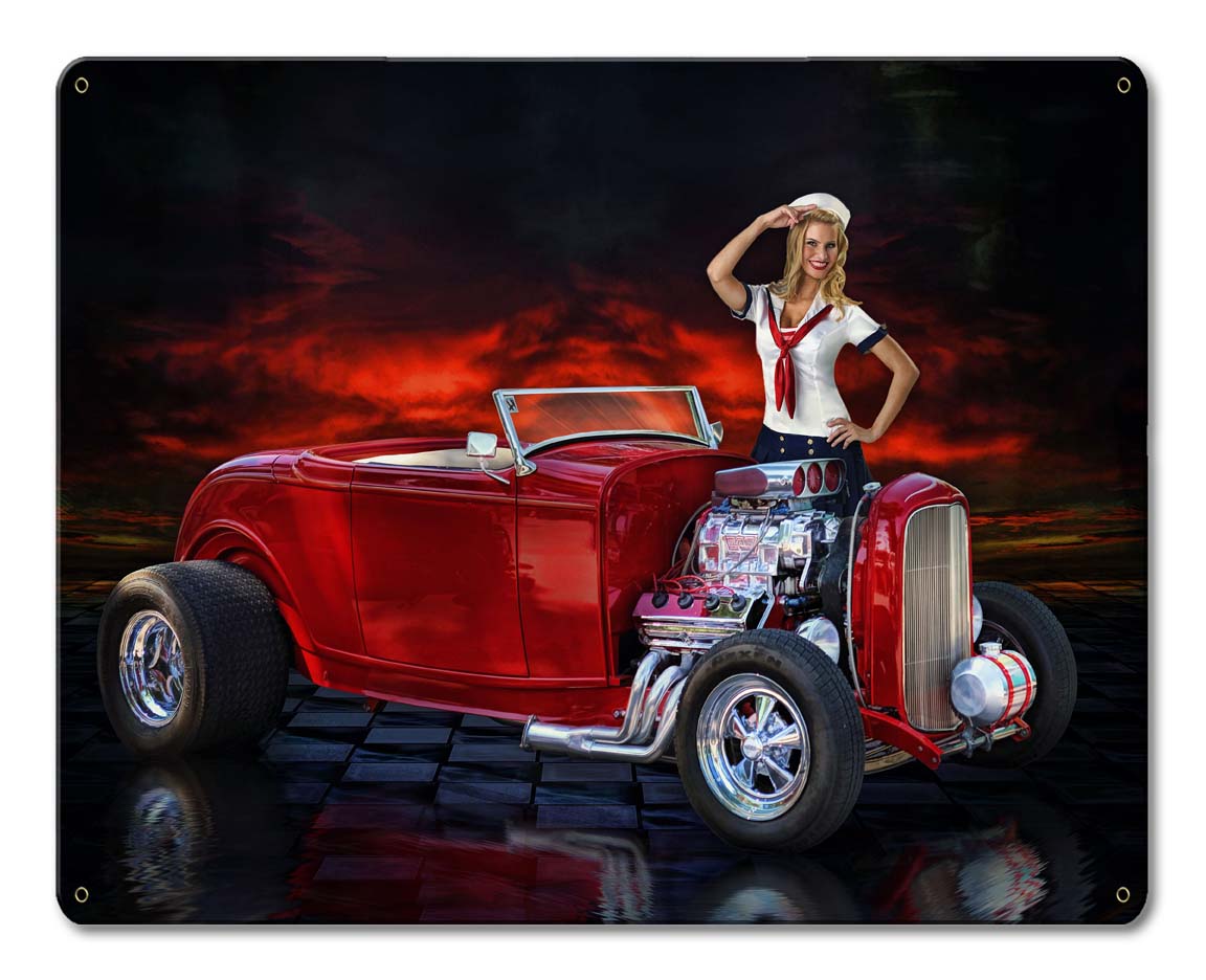 Saluting America On Its Birthday Vintage Sign, Automotive, Metal Sign, Wall Art, 15 X 12 Inches