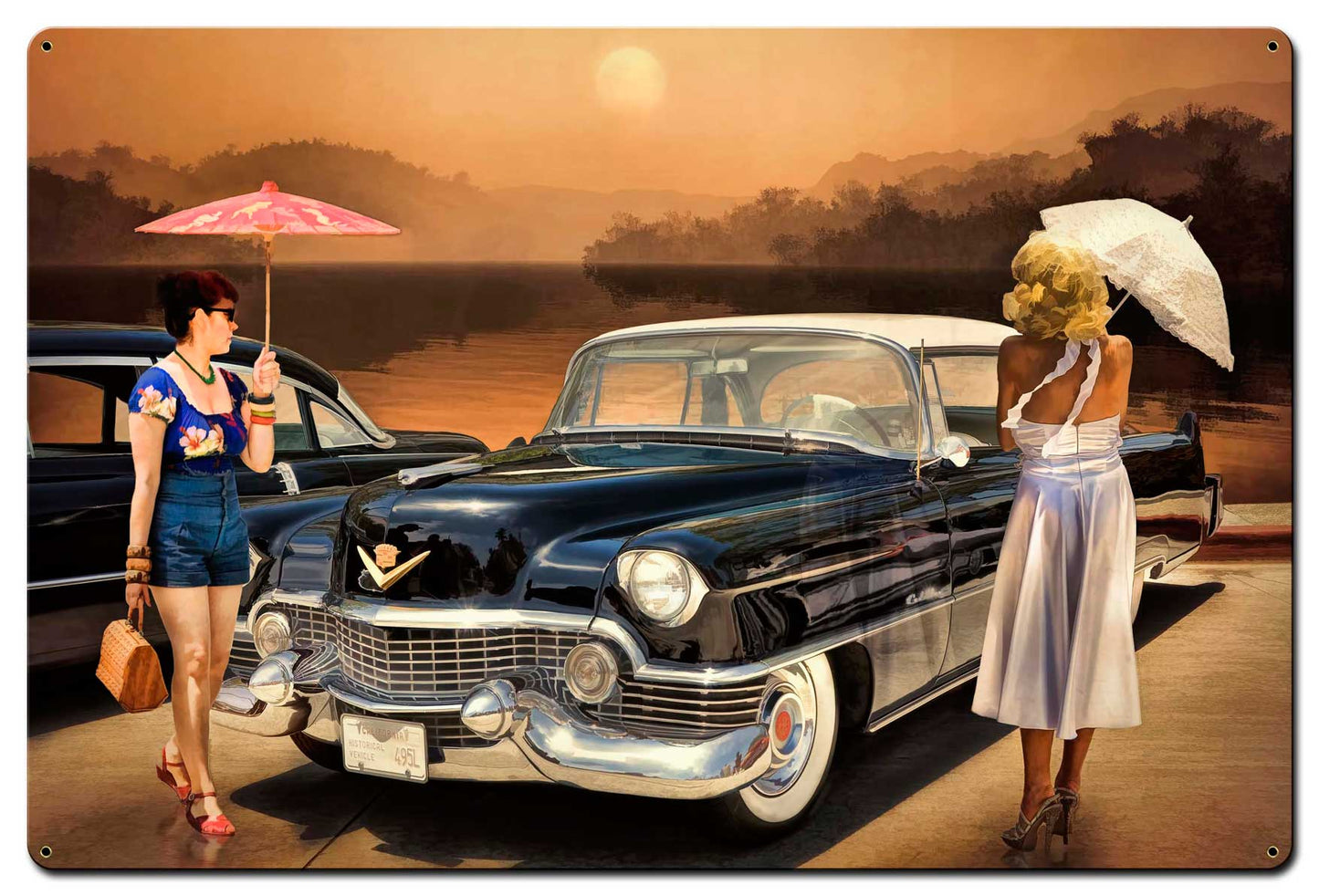 Women Love The Cadillac Philosophy Vintage Sign, Ocean and Beach, Metal Sign, Wall Art, 36 X 24 Inches