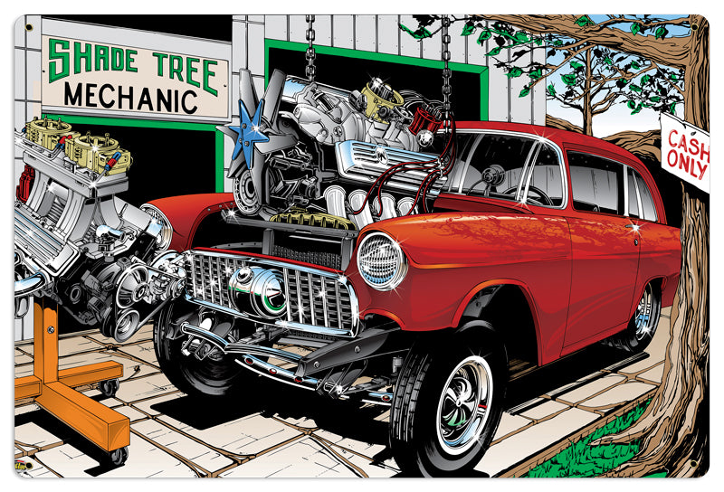 SHADE TREE MECHANIC, Automotive, Metal Sign, Wall Art, 24 X 36 Inches
