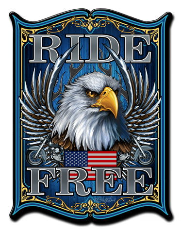 Ride Free Vintage Sign, Other, Metal Sign, Wall Art, 14 X 19 Inches