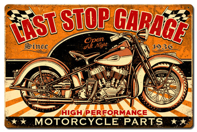 Last Stop Garage Vintage Sign, Other, Metal Sign, Wall Art, 24 X 16 Inches