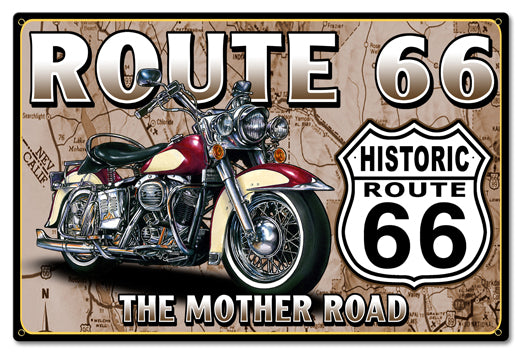 Route 66 The Mother Road Vintage Sign, Street Signs, Metal Sign, Wall Art, 24 X 16 Inches