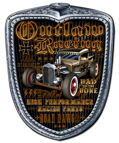 Outlaw Racing Grill Vintage Sign, Other, Metal Sign, Wall Art, 24 X 30 Inches