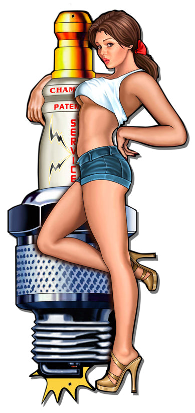 Spark Plug Girl Vintage Sign, Other, Metal Sign, Wall Art, 18 X 38 Inches