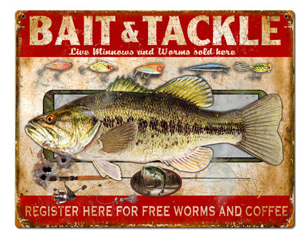 Bait & Tackle Vintage Sign, Other, Metal Sign, Wall Art, 24 X 18 Inches