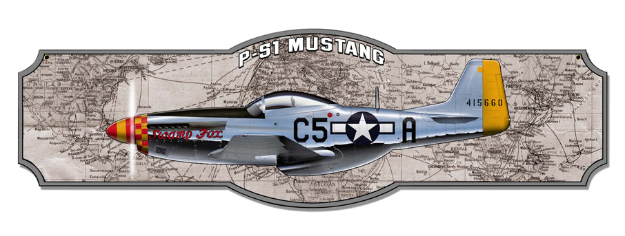 P-51 Vintage Sign, Military, Metal Sign, Wall Art, 35 X 10 Inches