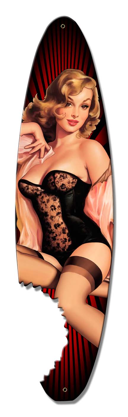 Pin Up Surfboard Vintage Sign, Other, Metal Sign 3, Wall Art, 5 X 18 Inches