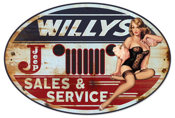 Willy's Sales and Service Vintage Sign, Other, Metal Sign, Wall Art, 30 X 20 Inches