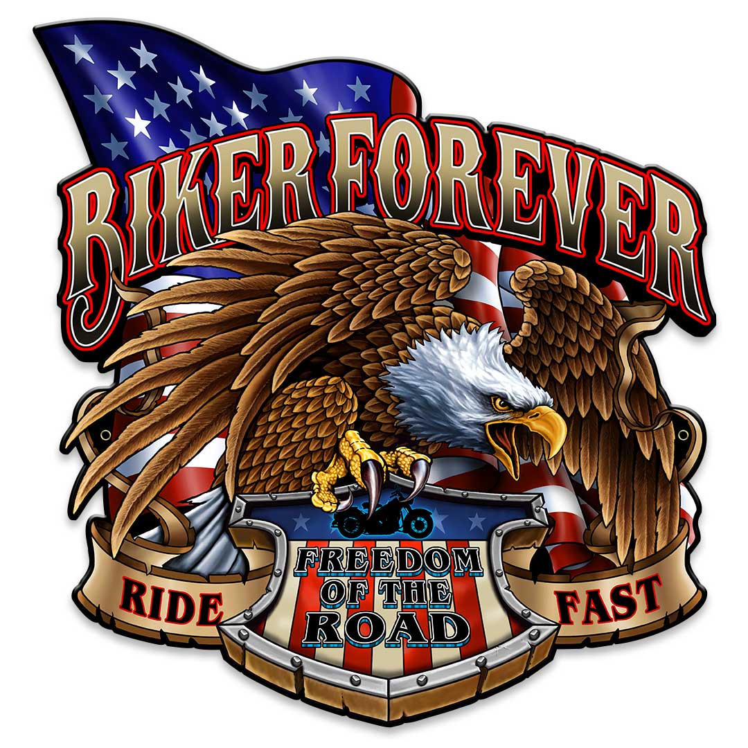 Biker Forever Eagle Vintage Sign, Other, Metal Sign, Wall Art, 14 X 14 Inches