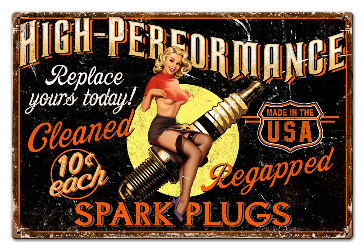 Girl Spark Plug Vintage Sign, Other, Metal Sign, Wall Art, 30 X 20 Inches