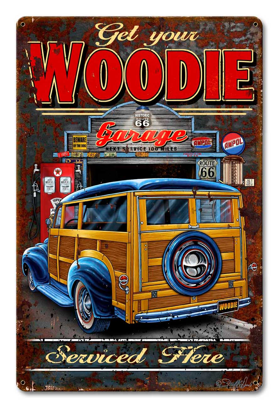 Woodie Vintage Sign, Other, Metal Sign, Wall Art, 12 X 18 Inches