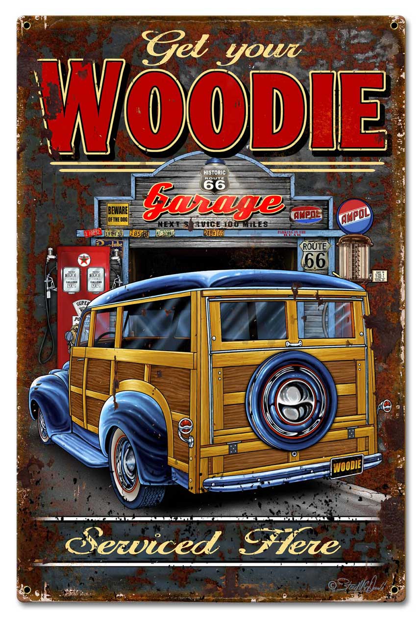Woodie Vintage Sign, Other, Metal Sign, Wall Art, 16 X 24 Inches