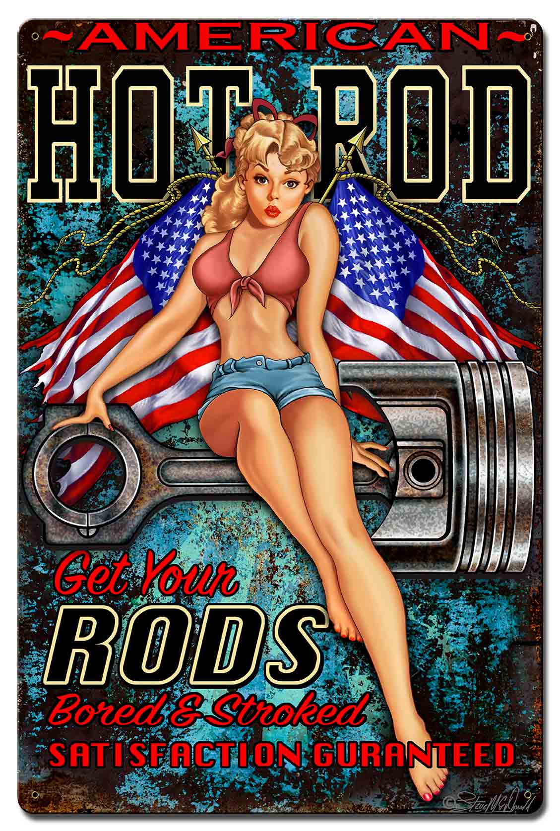 Hot Rod Girl 4 Vintage Sign, Other, Metal Sign, Wall Art, 20 X 30 Inches