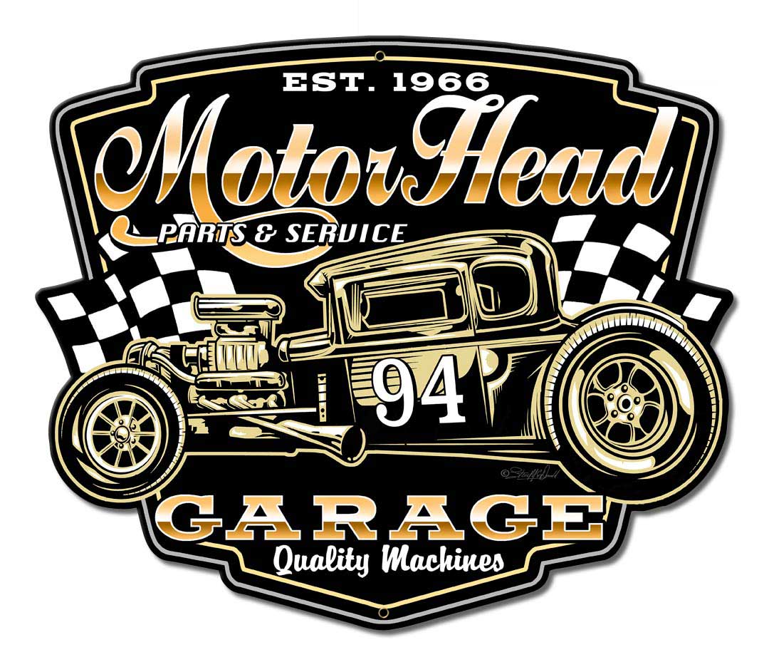 Motor Head Garage Vintage Sign, Other, Metal Sign, Wall Art, 14 X 12 Inches