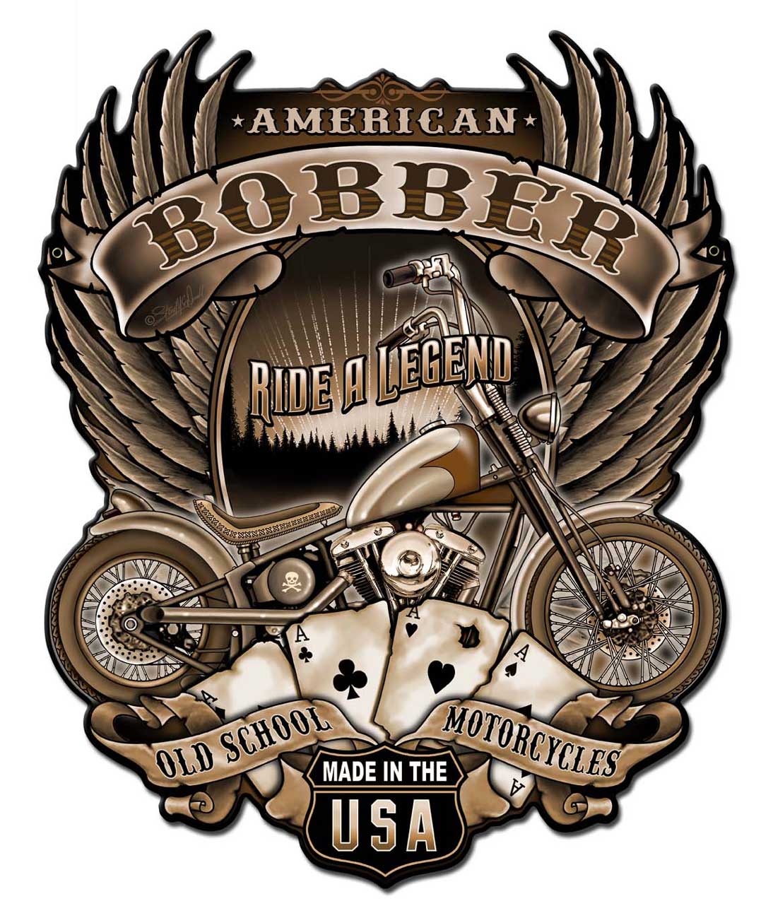 American Bobber Vintage Sign, Other, Metal Sign, Wall Art, 14 X 18 Inches