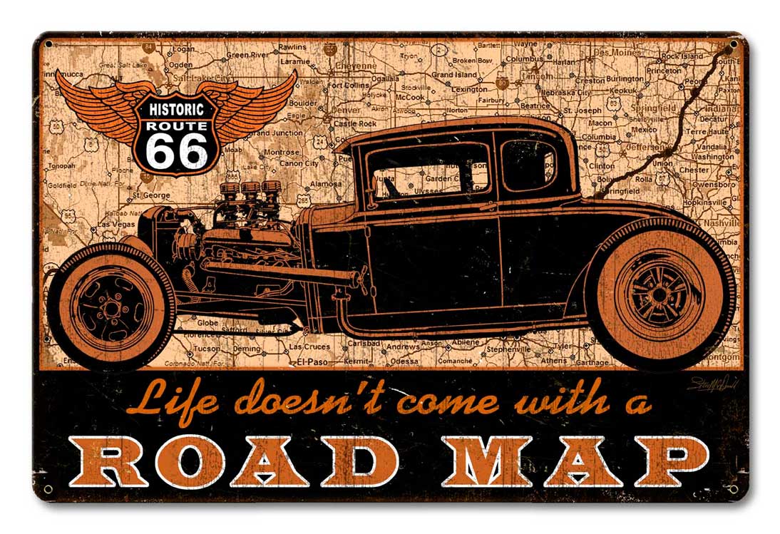 Road Map Vintage Sign, Other, Metal Sign, Wall Art, 18 X 12 Inches