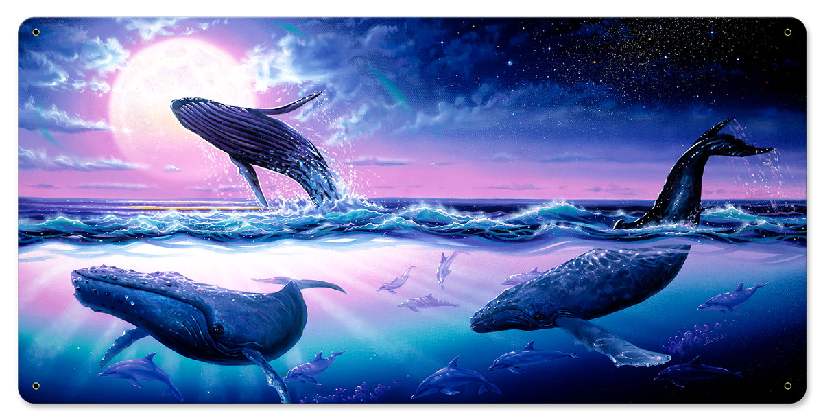 Whale Journey Vintage Sign, Ocean and Beach, Metal Sign, Wall Art, 24 X 12 Inches