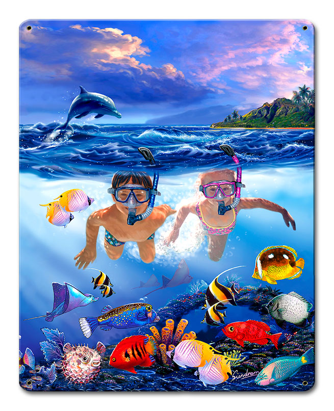 Snorkeling Fun Vintage Sign, Ocean and Beach, Metal Sign, Wall Art, 12 X 15 Inches