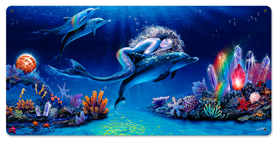 Dreaming Crystals Vintage Sign, Ocean and Beach, Metal Sign, Wall Art, 24 X 12 Inches