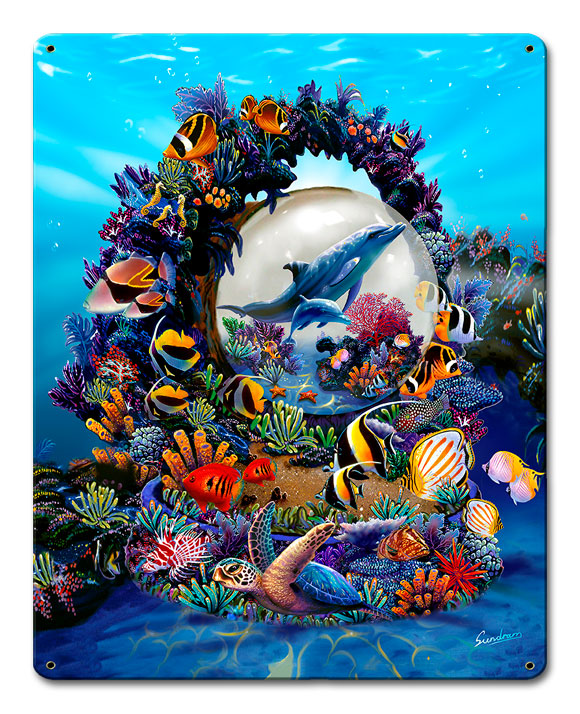 Crystal Ball Vintage Sign, Ocean and Beach, Metal Sign, Wall Art, 12 X 15 Inches