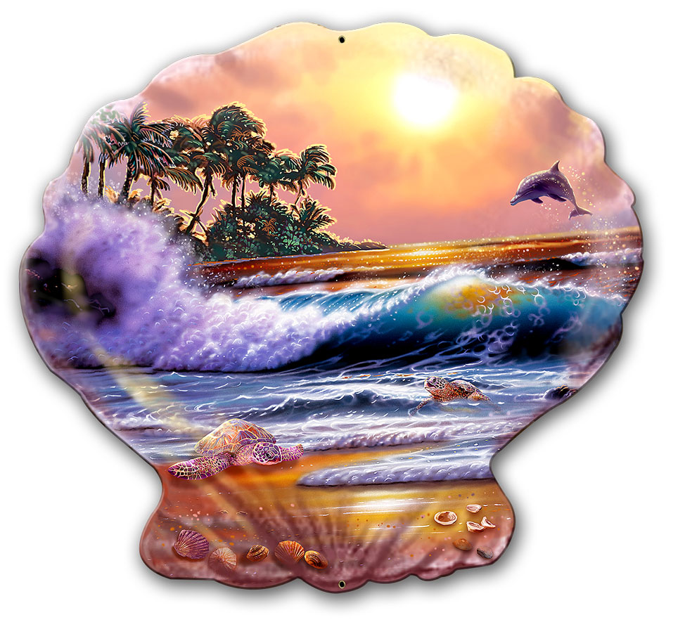 Seashell Fantasy Vintage Sign, Ocean and Beach, Metal Sign, Wall Art, 15 X 16 Inches