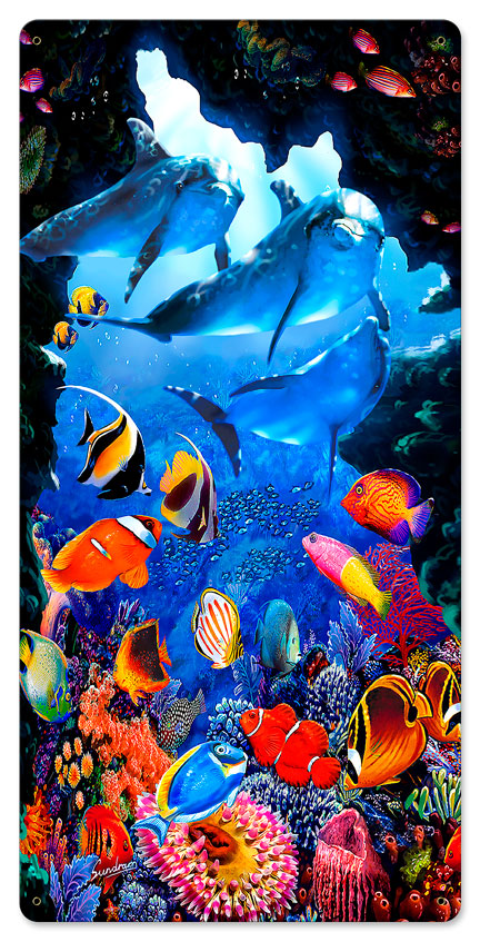 Dolphin Cave Vintage Sign, Ocean and Beach, Metal Sign, Wall Art, 12 X 24 Inches