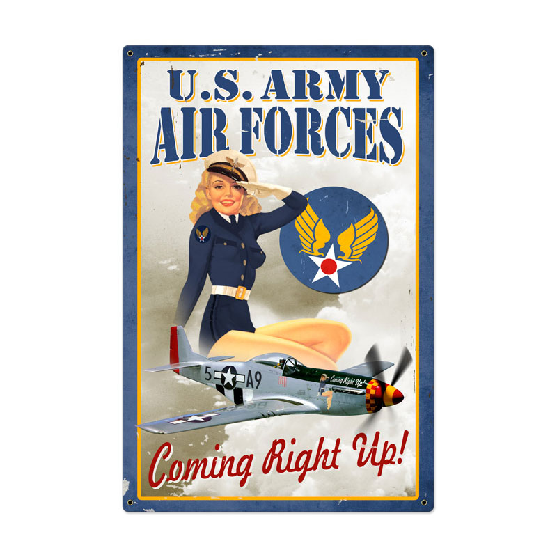 Air Force Pinup Vintage Sign, Aviation, Metal Sign, Wall Art, 24 X 36 Inches