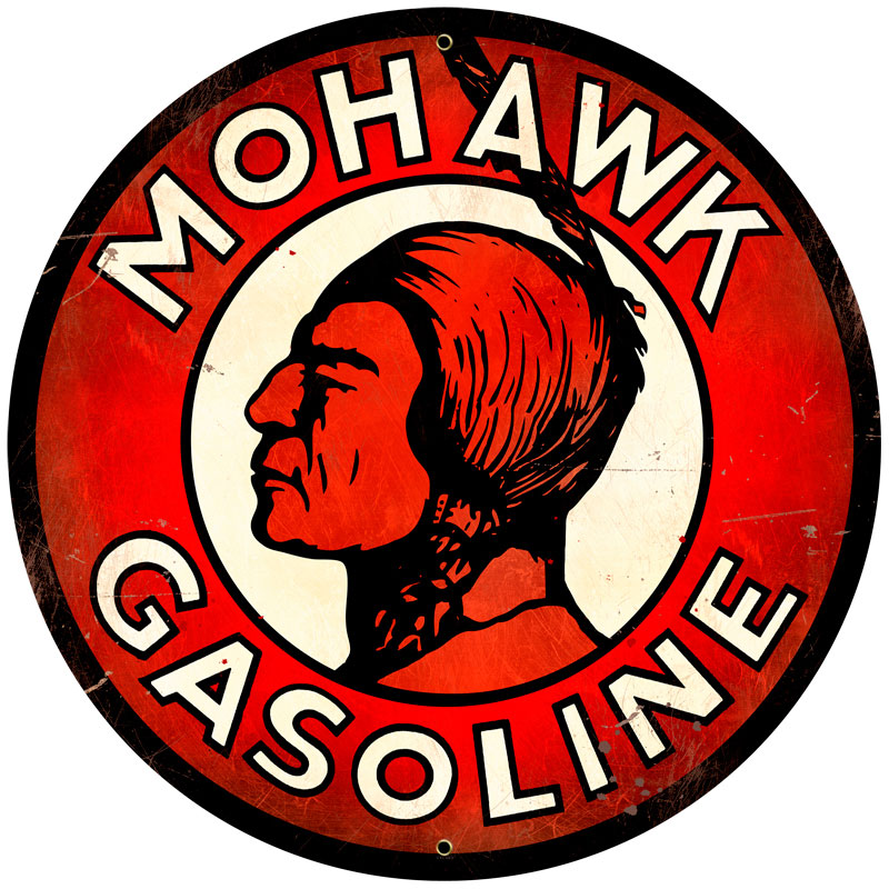 Mohawk Gasoline Vintage Sign, Oil & Petro, Metal Sign, Wall Art, 28 X 28 Inches