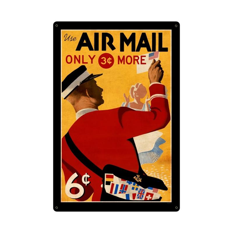 Air Mail Postage Stamp Vintage Sign, Aviation, Metal Sign, Wall Art, 24 X 36 Inches