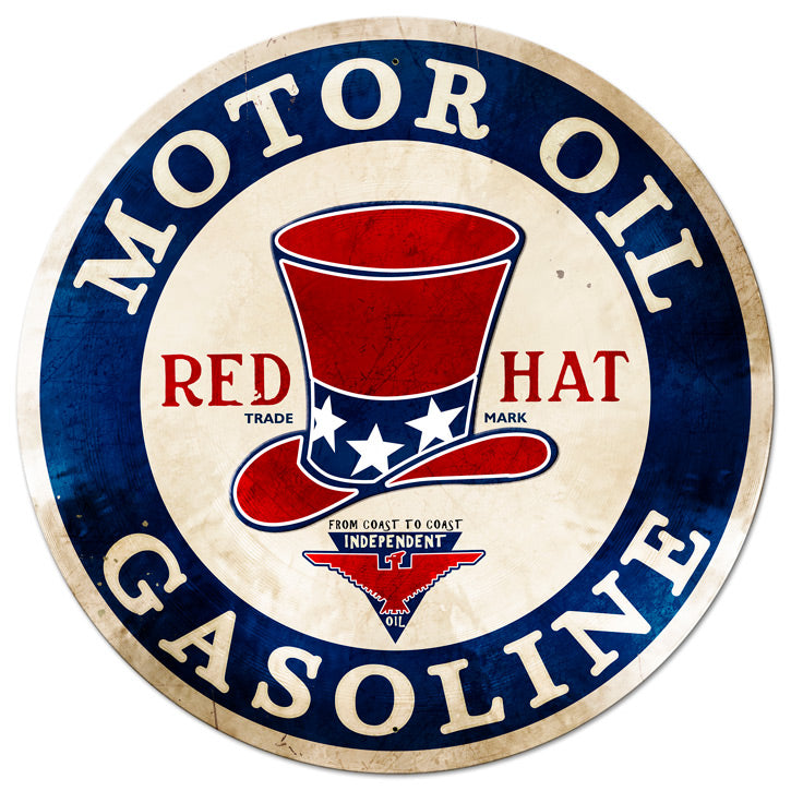 RED Hat Gasoline Vintage Sign, Oil & Petro, Metal Sign, Wall Art, 42 X 42 Inches