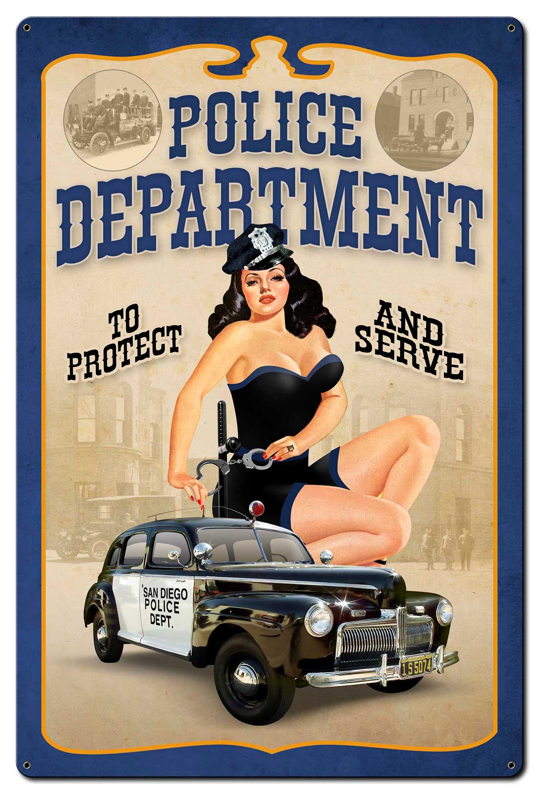 San Diego Police Department Vintage Sign, Automotive, Metal Sign, Wall Art, 24 X 36 Inches