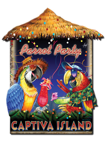Parrot Party Hut Vintage Sign, Oil & Petro, Metal Sign, Wall Art, 15 X 18 Inches