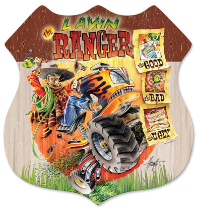 Lawn Ranger Vintage Sign, Oil & Petro, Metal Sign, Wall Art, 15 X 15 Inches