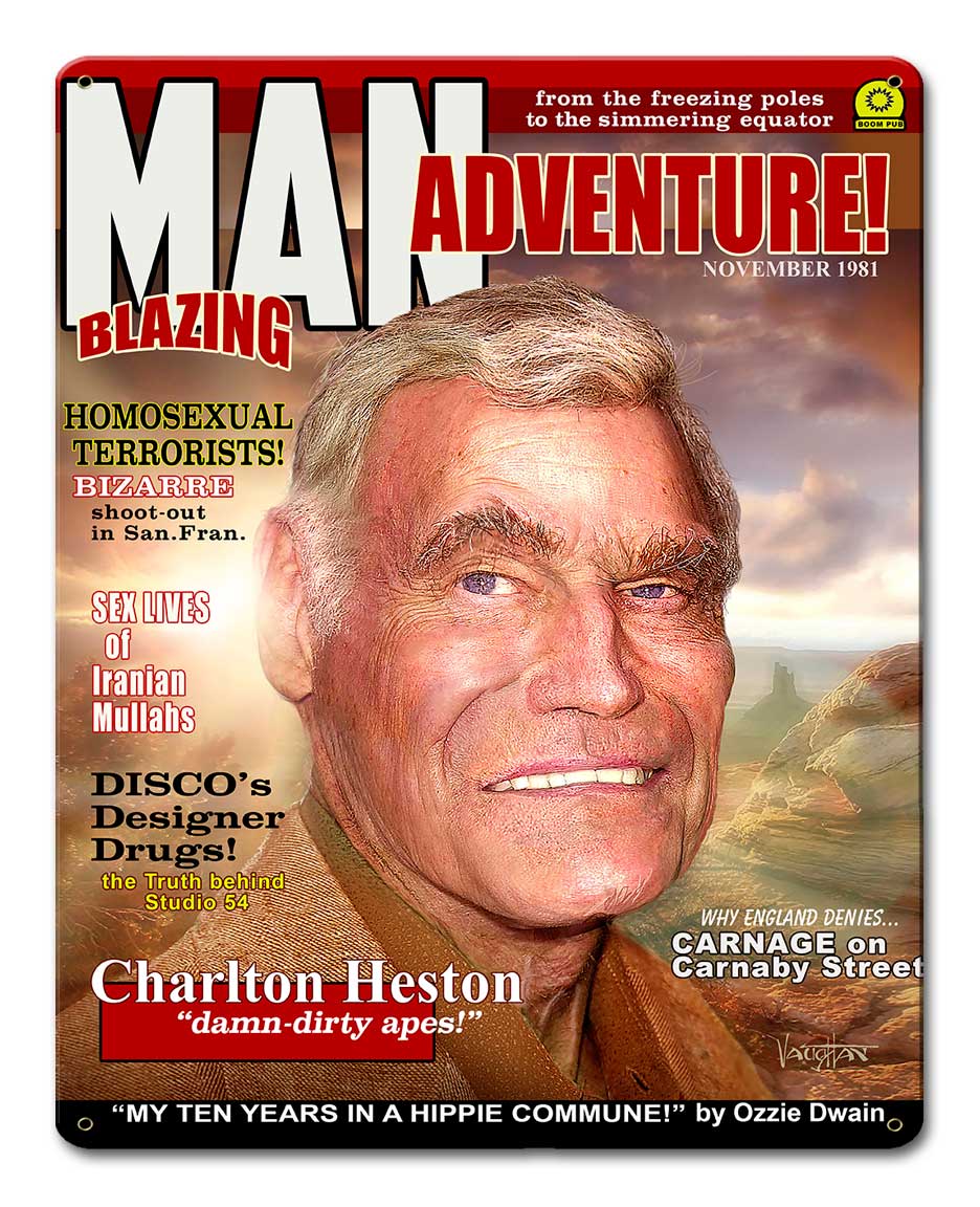 Charlton Heston Magazine Vintage Sign, Aviation, Metal Sign, Wall Art, 12 X 15 Inches